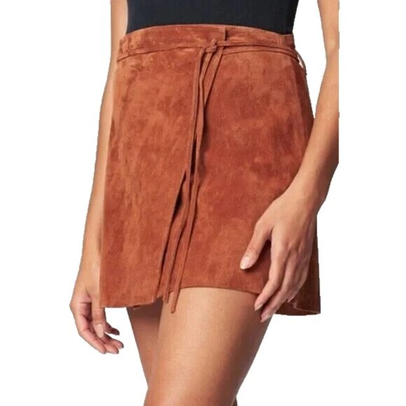 NWT BlankNYC Mud Pie Brown Suede Wrap Mini Skirt Women’s Size 28 | Real Leather - Picture 1 of 9
